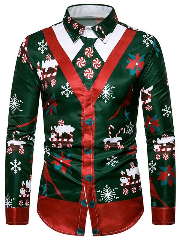 

Christmas Candy Print Faux Tuxedo Shirt, Multi