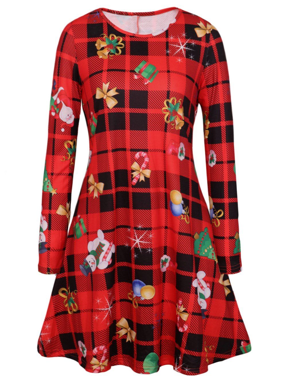 

Santa Claus Snowman Plaid Christmas Mini Dress, Red