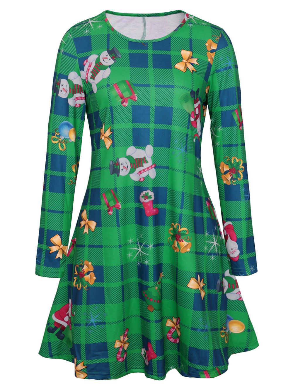

Santa Claus Snowman Plaid Christmas Mini Dress, Green