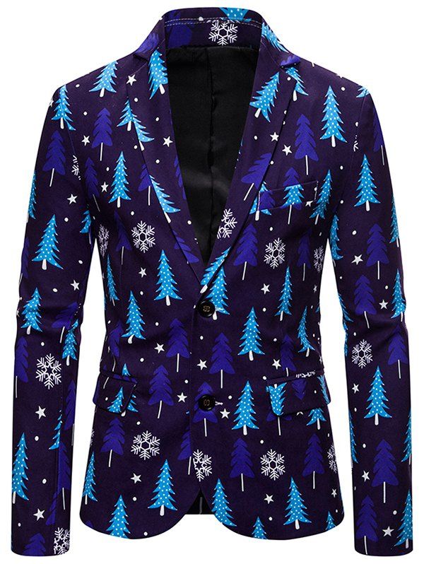 

Christmas Tree Snowflake Single Breasted Casual Blazer, Multi