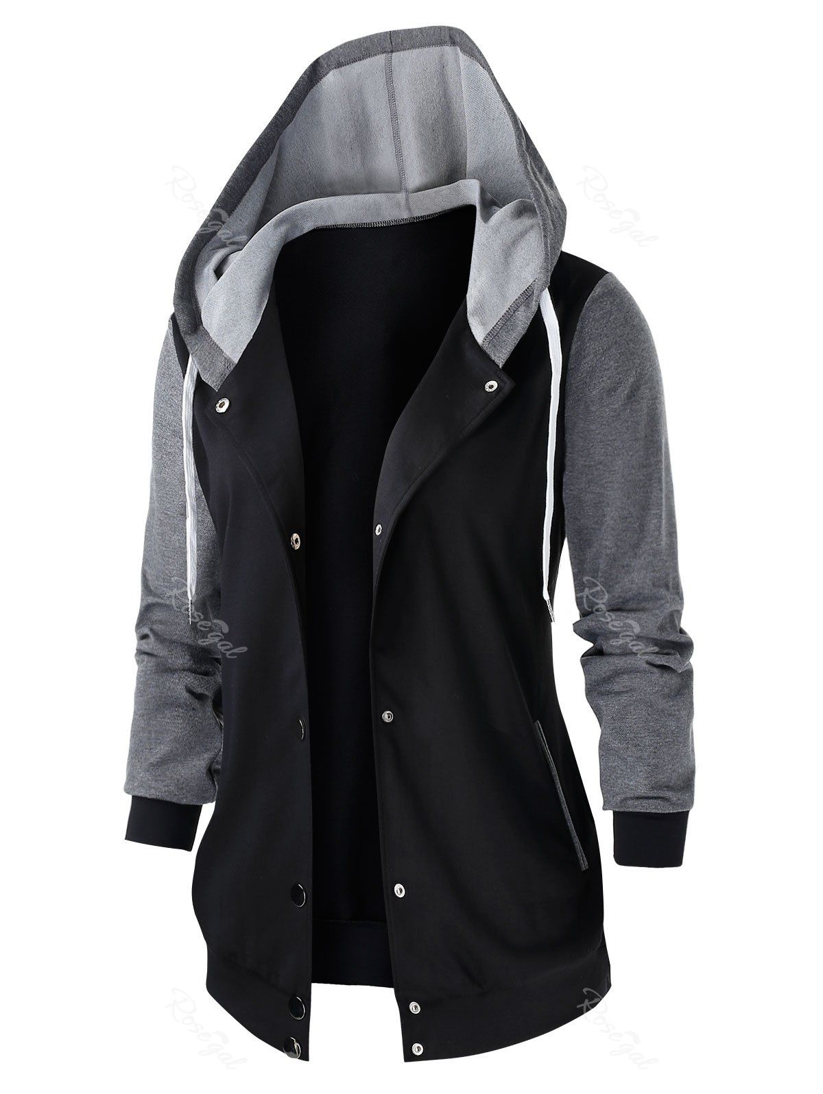

Plus Size Two Tone Hooded Tunic Jacket, Black