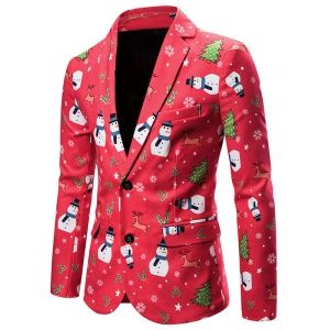 

Christmas Snowman Deer Single Breasted Casual Blazer, Multi