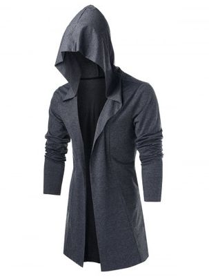 Open Front Hooded Heathered Cardigan