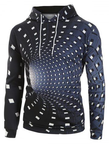 3d swirl checked print pullover hoodie