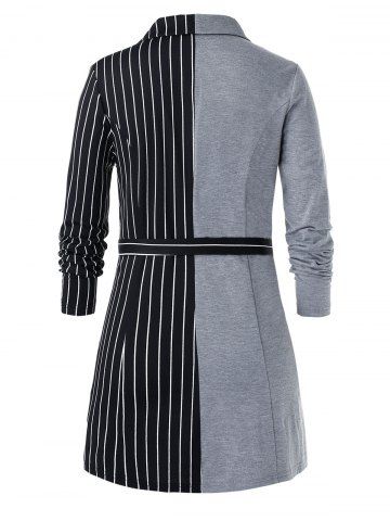 

Plus Size Pinstriped Two Tone Lapel Knotted Tunic Blazer, Black