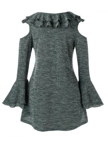 Plus Size Ruffle Open Shoulder Bell Sleeve Top