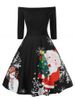 Plus Size Fit And Flare High Waist Christmas Printed Dress -  