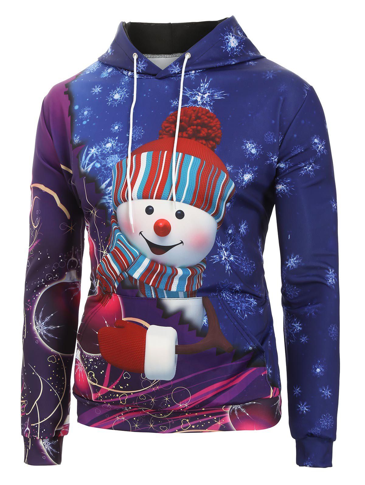 

Christmas Snowman Holding Ball Graphic Front Pocket Hoodie, Multi