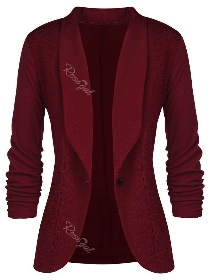 

Plus Size Single Button Shawl Collar Blazer, Red wine