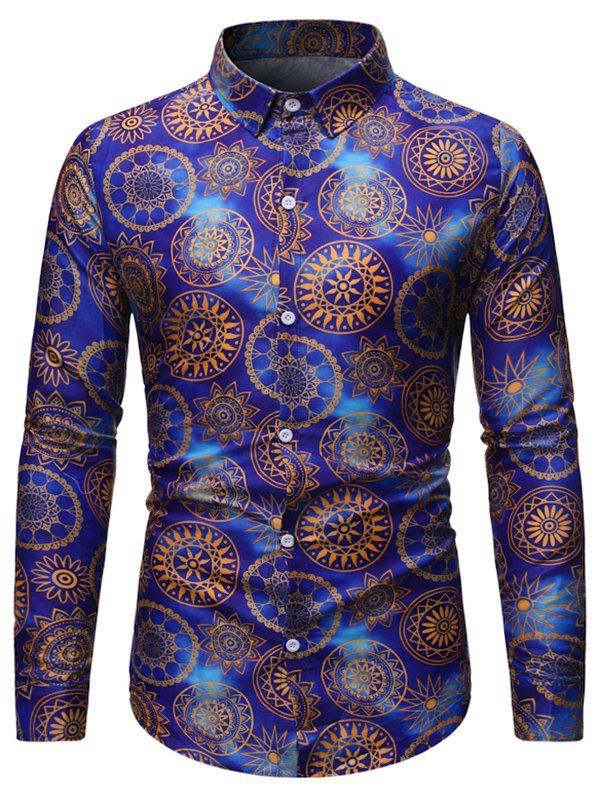 

Casual Print Long-sleeved Button Down Shirt, Multi-b