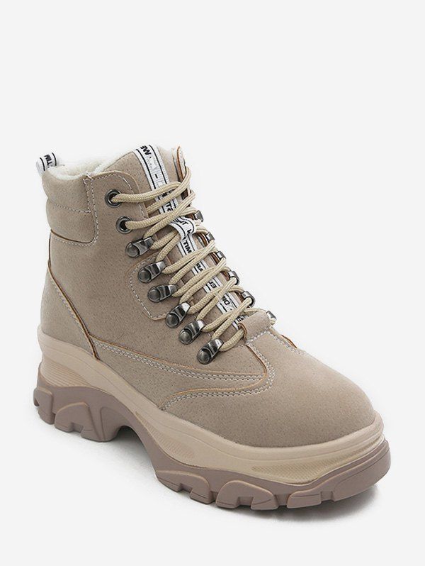 

British Style Platform Chunky Heel Short Boots, Beige