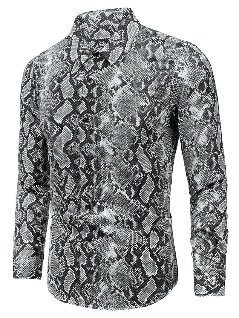 

Snakeskin Printed Long Sleeves Button Shirt, Multi-a