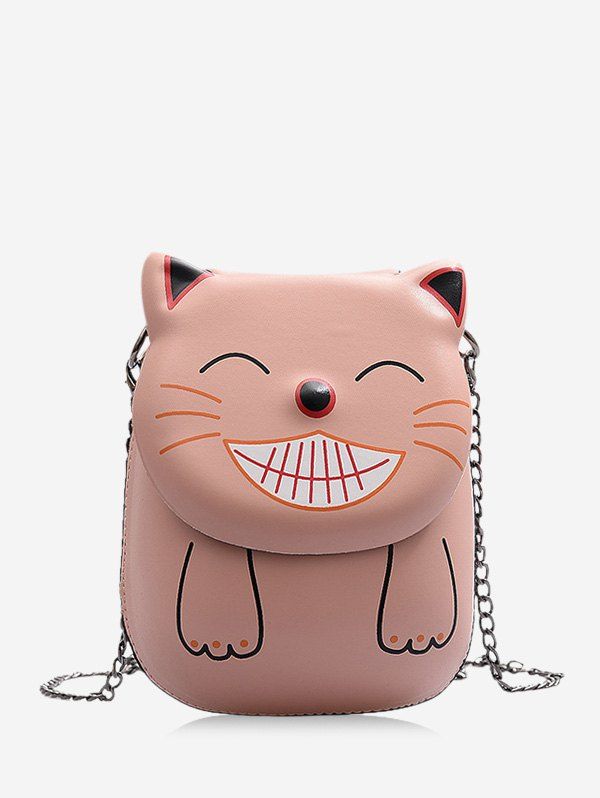 

Chain Smile Cat Pattern Crossbody Bag, Rose