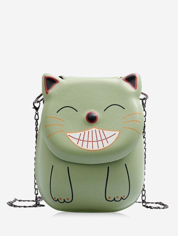 

Chain Smile Cat Pattern Crossbody Bag, Hazel green