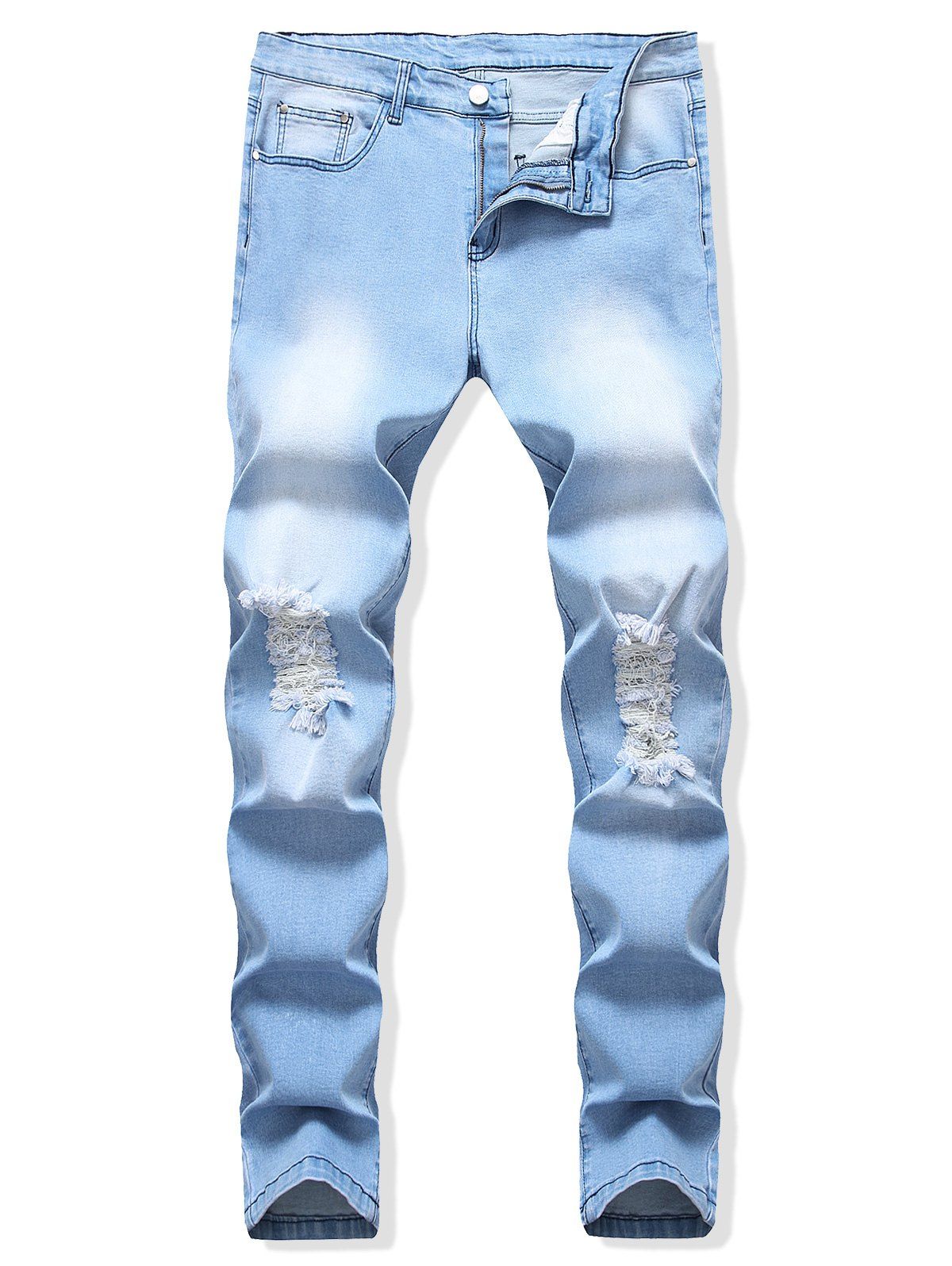 

Destroyed Design Light Wash Casual Jeans, Day sky blue