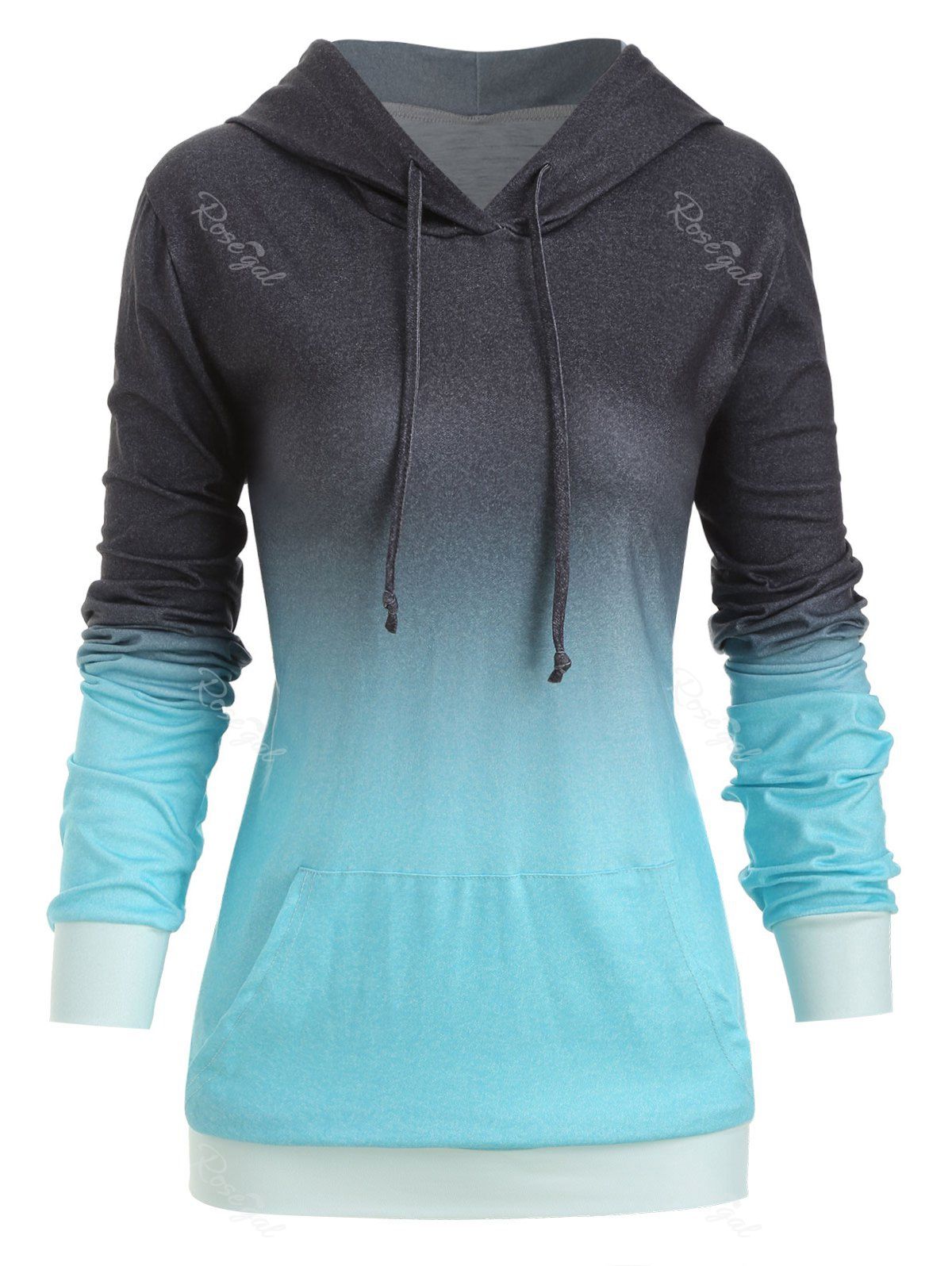 

Plus Size Kangaroo Pocket Ombre Drawstring Hoodie, Blue
