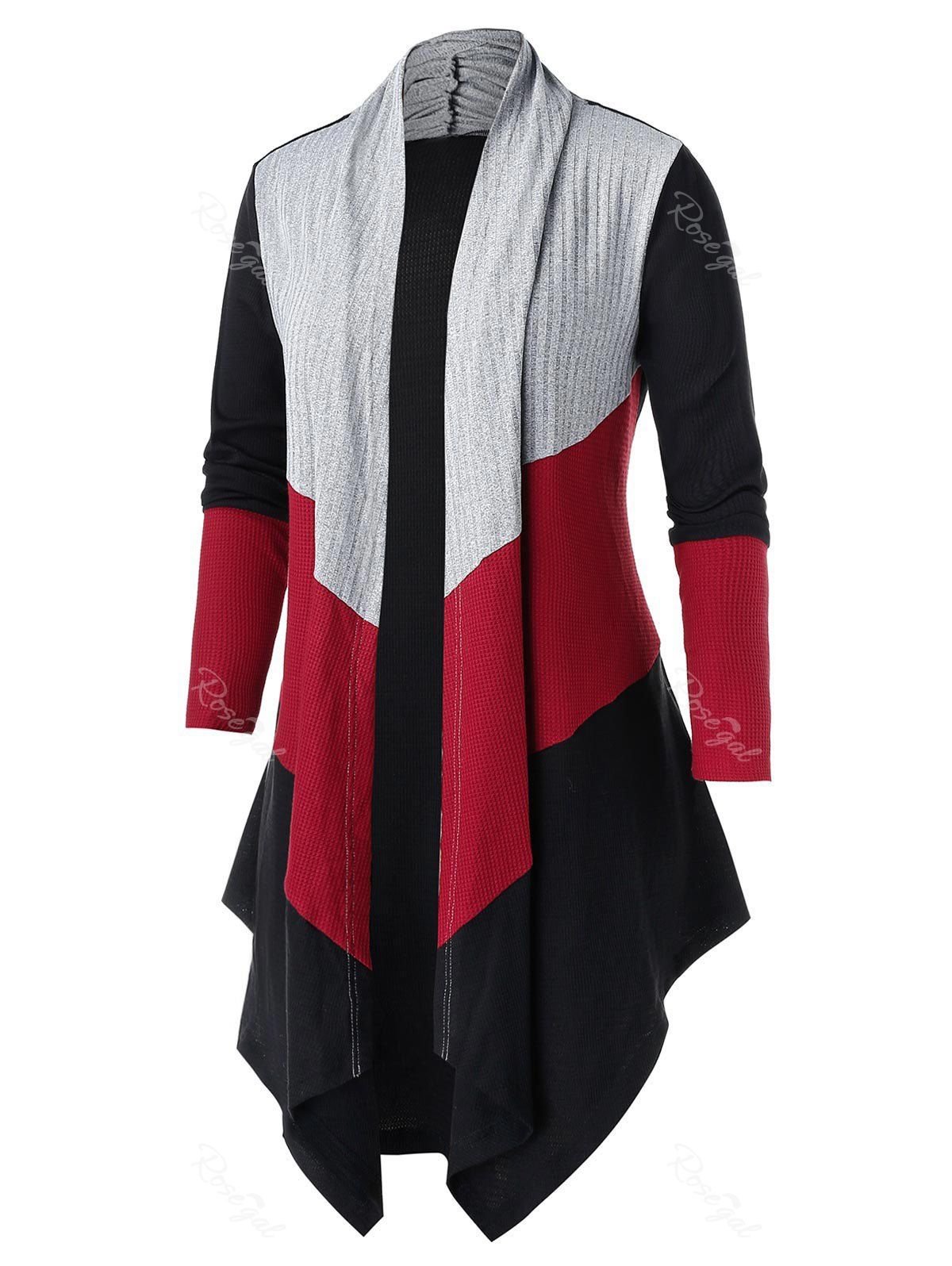 

Plus Size Color-blocking Open Asymmetric Tunic Knit Cardigan, Multi