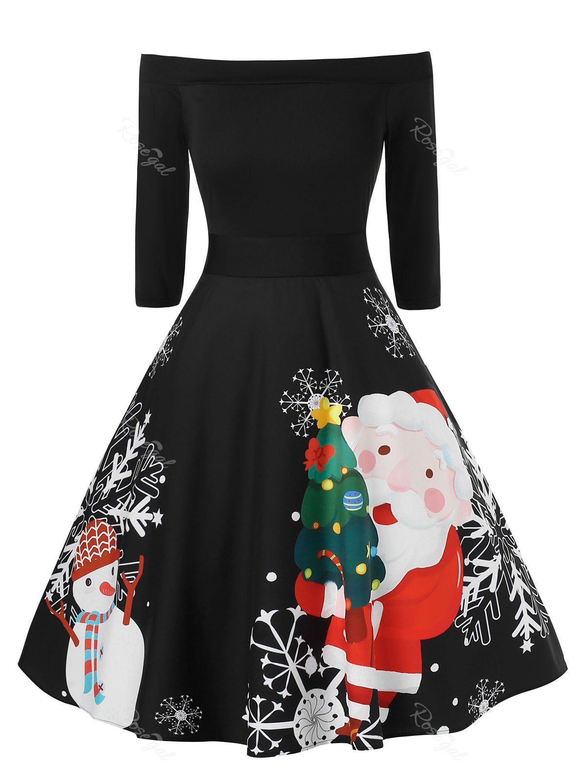 Outfit Plus Size Fit And Flare High Waist Christmas Printed Dress  