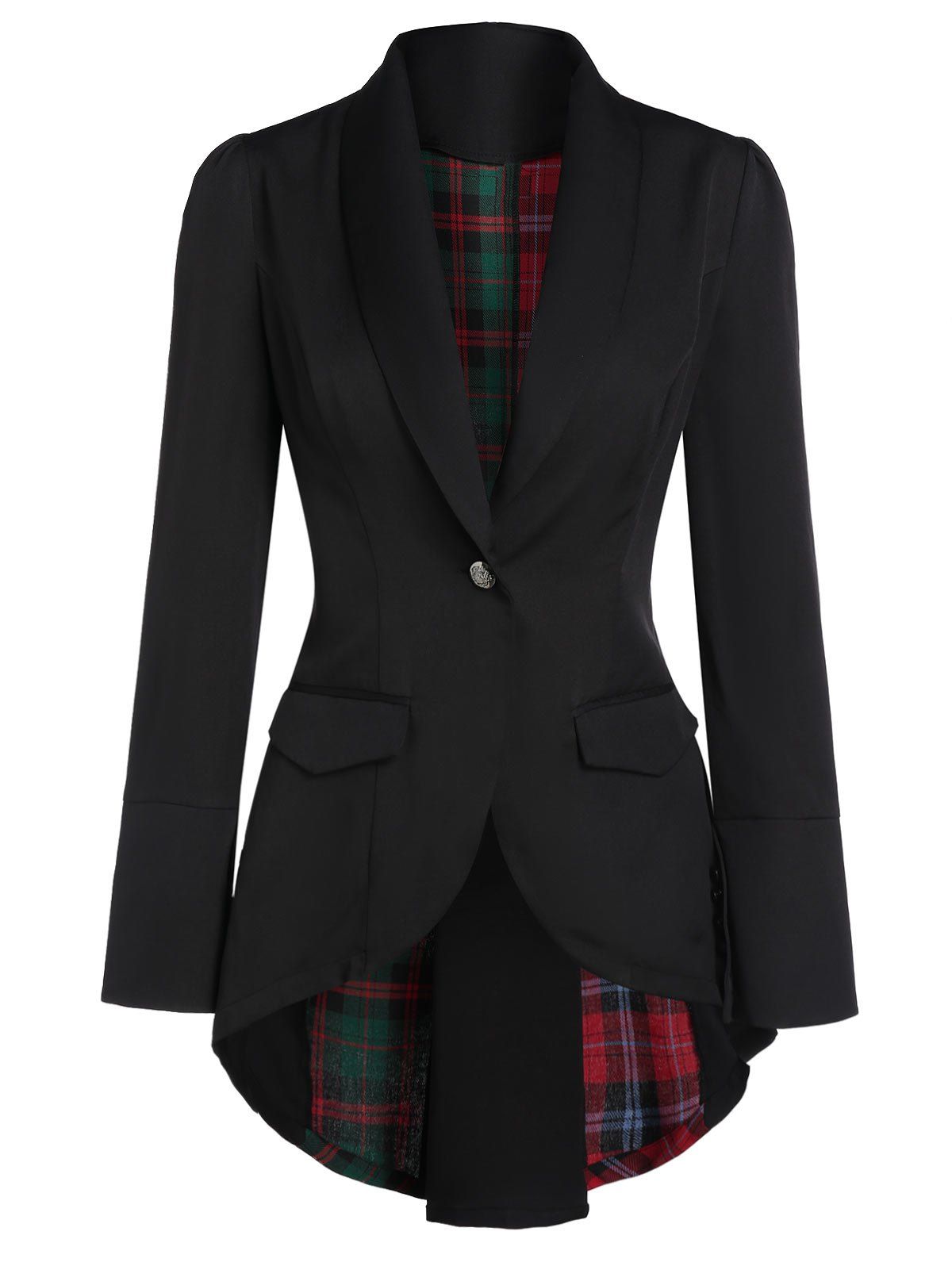 

Plaid High Low One Button Blazer, Multi-a