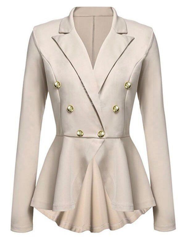

Plus Size Lapel Mock Buttons Skirted Blazer, Khaki
