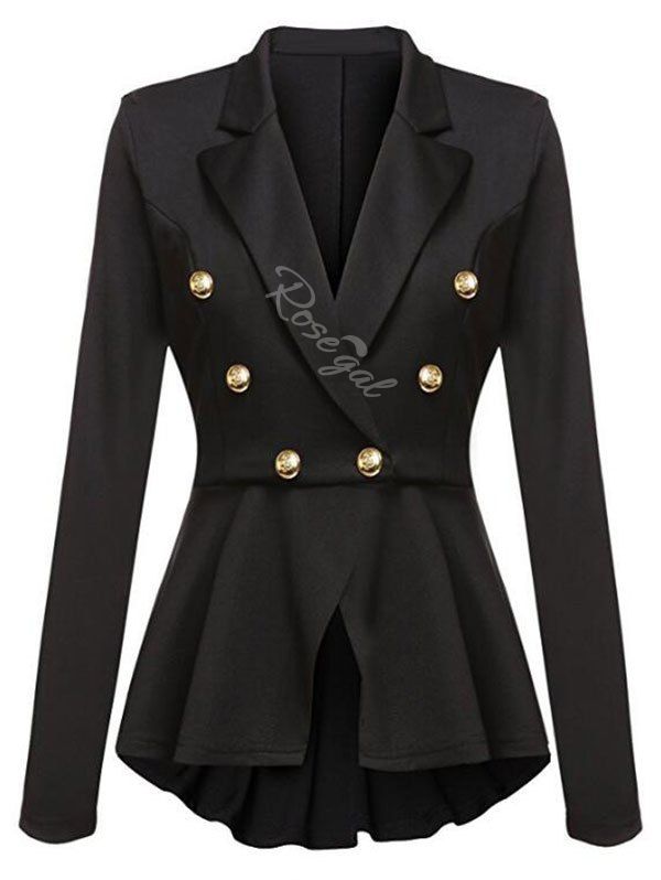 

Plus Size Lapel Mock Buttons Skirted Blazer, Black