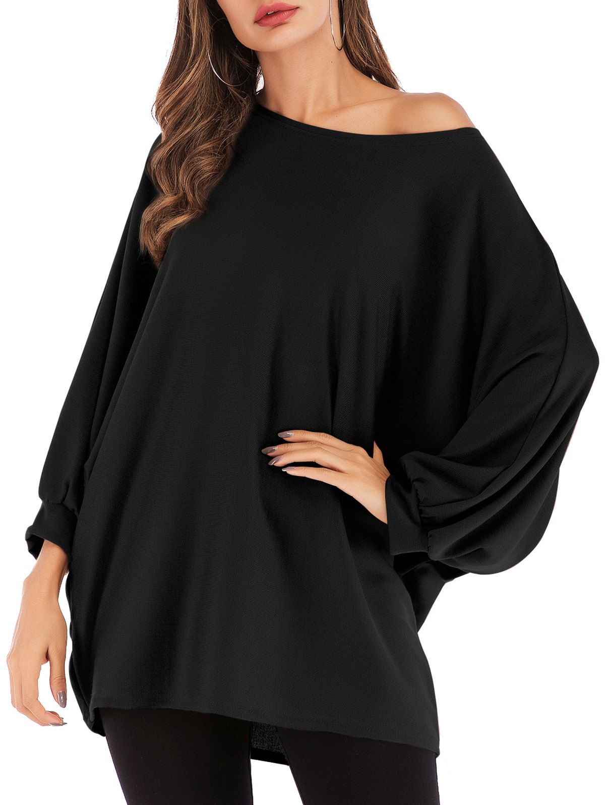

Skew Collar Dolman Tunic Knitwear, Black