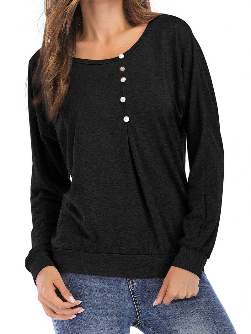 

Mock Button Raglan Sleeve Sweatshirt, Black