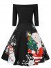 Plus Size Fit And Flare High Waist Christmas Printed Dress -  
