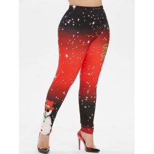 

Plus Size Christmas Snowflake Snowman Print Leggings, Red