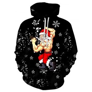 

Santa Claus Snowflake Pattern Hoodie, Black