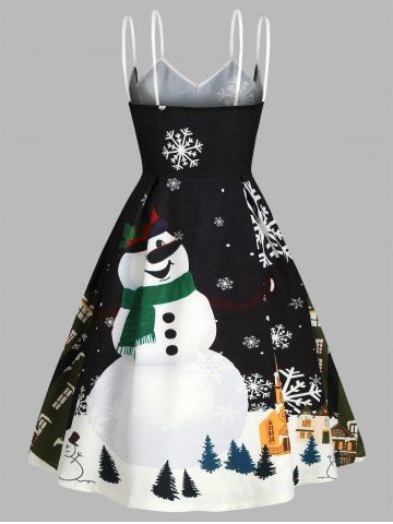 

Christmas Snowflake Snowman Cami Party Dress, Black