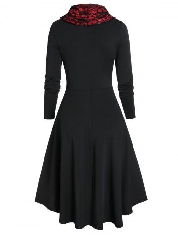 

Long Sleeve High Low Skull Print Dress, Multi-a