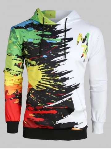 

Plus Size Paint Splatter Print Kangaroo Pocket Drawstring Hoodie, Multi