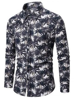 Tropical Palm Tree Allover Print Button Up Shirt - BLUE - 3XL