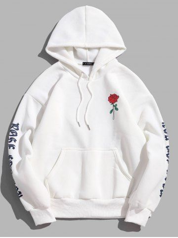 Rose Letter Graphic Fleece Pullover Hoodie - WHITE - XL