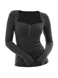 Plus Size Zippered Solid Sweetheart Collar T Shirt -  
