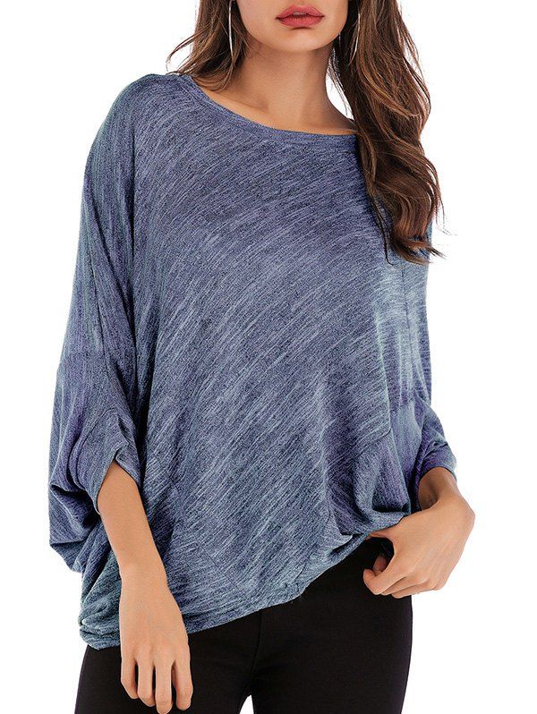 

Heathered Batwing Asymmetrical Knitwear, Blue