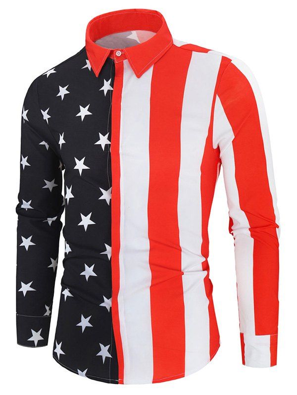 

American Flag Star and Stripes Hidden Button Shirt, Multi