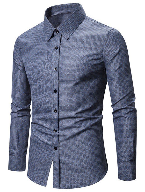 

Ditsy Tiny Grid Print Button Up Slim Fit Shirt, Light blue
