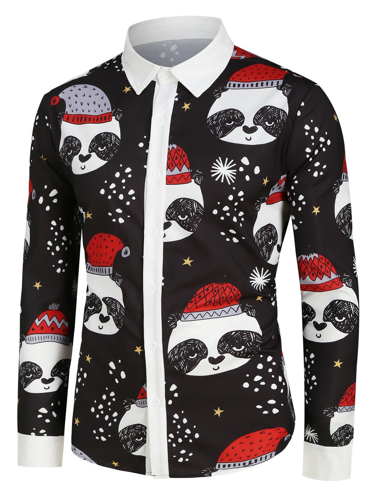 

Plus Size Christmas Cartoon Panda Print Button Up Shirt, Multi