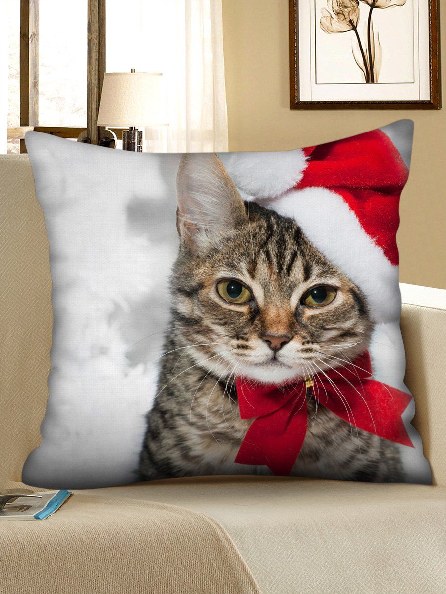 

Christmas Kitty Print Decorative Square Pillowcase, Multi