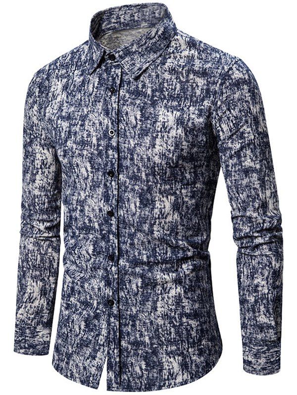 

Distressed Tie Dye Print Slim Fit Long Sleeve Button Shirt, Cadetblue
