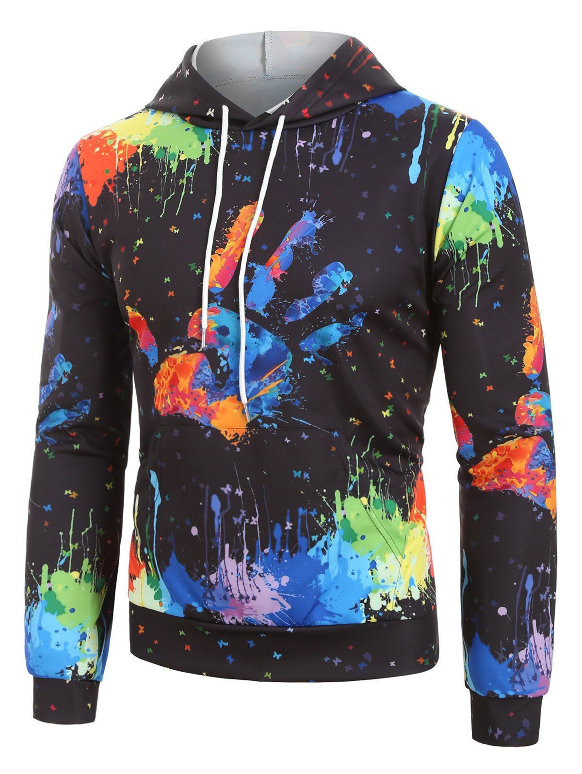 

Splatter Paint Hand Graphic Front Pocket Drawstring Hoodie, Multi