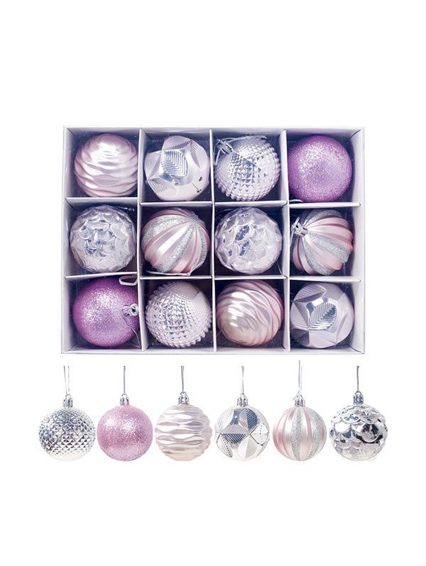 

6cm 12Pcs Christmas Tree Hanging Decoration Ball Set, Flamingo pink