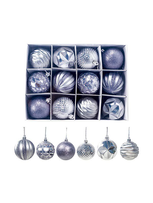 

6cm 12Pcs Christmas Tree Hanging Decoration Ball Set, Silver