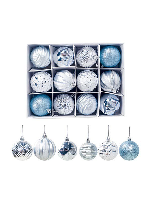 

6cm 12Pcs Christmas Tree Hanging Decoration Ball Set, Pastel blue