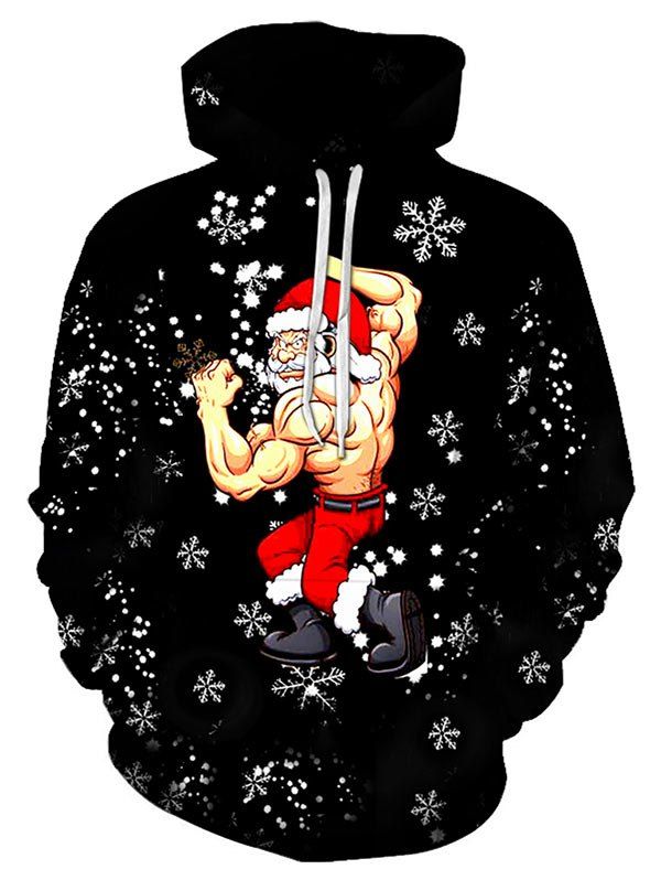 

Santa Claus Snowflake Pattern Hoodie, Black