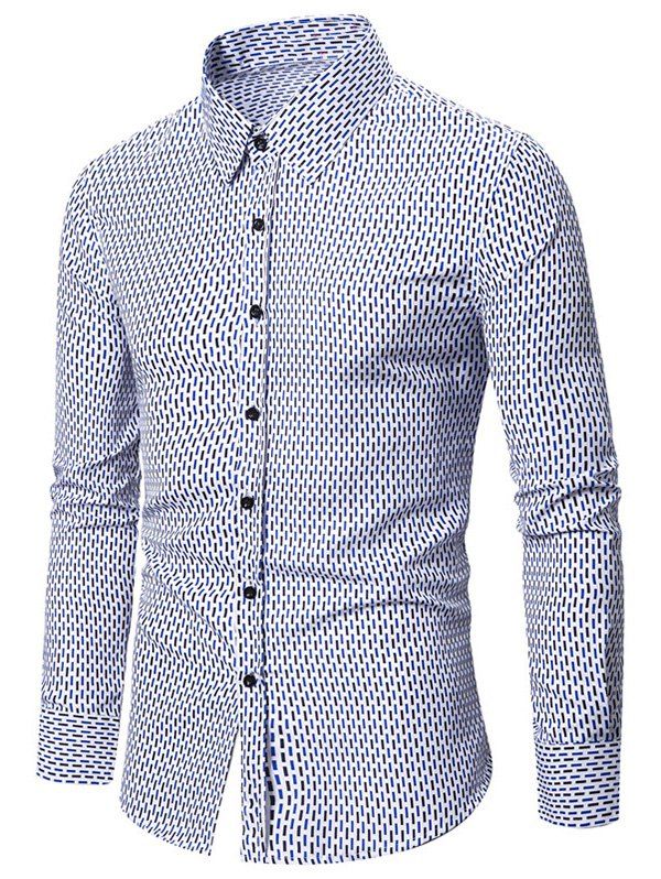 

Tiny Contrast Geometric Allover Print Long Sleeve Button Shirt, Light blue
