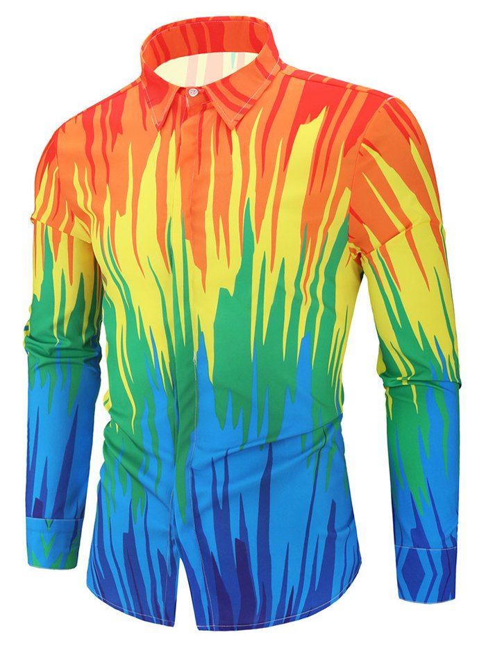 

Colorful Painting Graphic Print Curved Hem Button Shirt, Multi