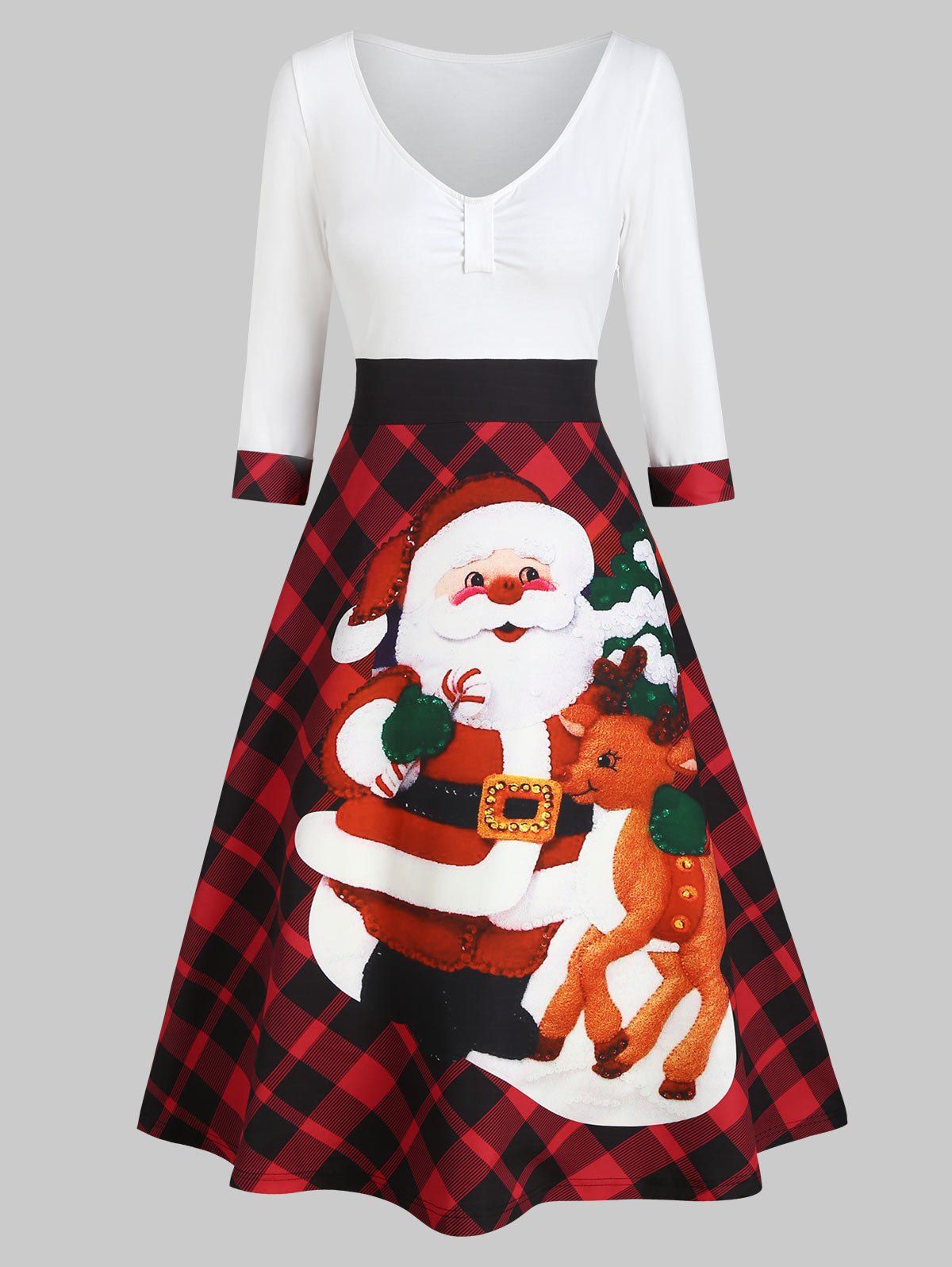 

Christmas Santa Claus Plaid High Waisted Dress, Multi